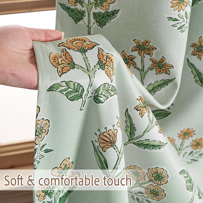 RYB HOME 100% Green Blackout Patterned Curtains - Image 7
