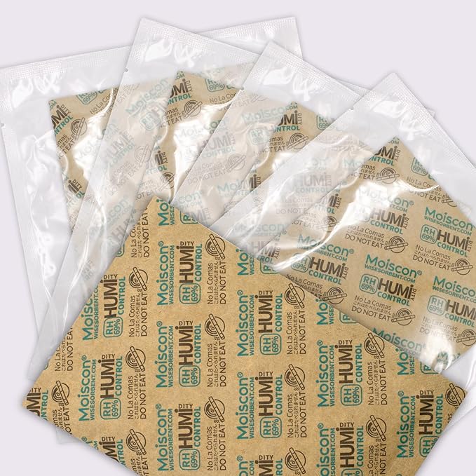 Wisesorb 60 Gram 5 Pack 69% Two-Way Humidity Control Packs, Size 60 for Plastic Travel Case & Zip Lock Bags & Wood Containers, 69 Humidity Pack Humidifier Moisture Control Packets Individually Wrapped