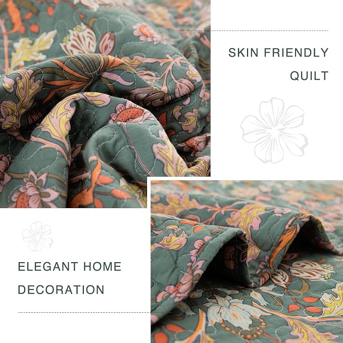 QSH 3Pcs Oversized King Quilt Bedspread Set-100% Cotton Floral Quilt California - Image 8