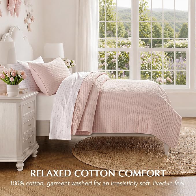 100% Cotton Cross Stitch Quilt Set, Ballet Pink | 100% Cotton, Elegant Cross - Image 2
