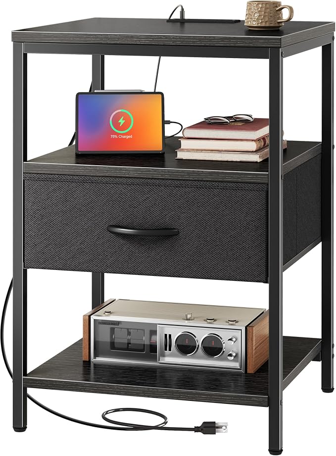 SUPERJARE Nightstand with Charging Station, USB-C Port, Bedside Table | 27.7 by SUPERJARE
