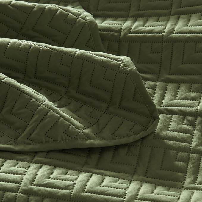 EXQ Home King Size Quilt Set Squares Pattern Bedding Set Forest Green | Soft - Image 6