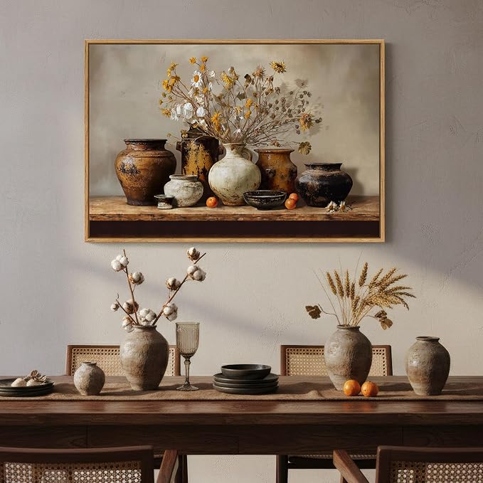Framed Vintage Farmhouse Rustic Floral Pottery Kitchen Wall Art, 24x36 In | - Image 2
