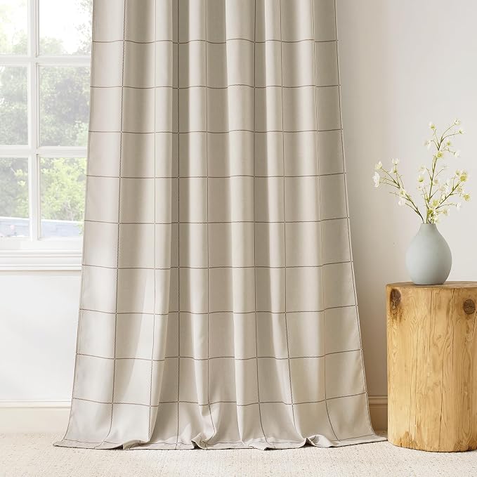 NICETOWN 100% Blackout Taupe Plaid Curtains - Image 8
