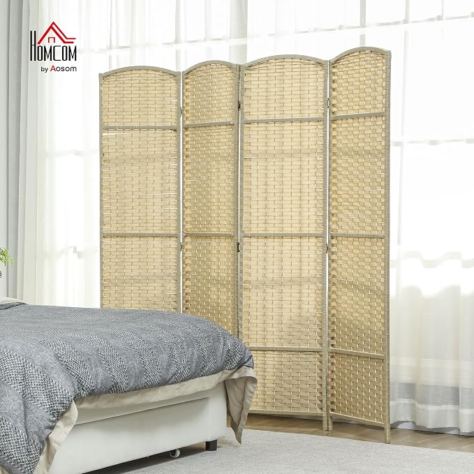 HOMCOM Room Divider 4 Panel Folding Privacy Screen 5.6' Tall Charcoal Gray | - Image 2