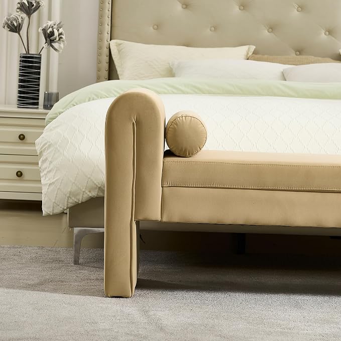 61" Velvet End of Bed Bench, Upholstered Seat - Image 5
