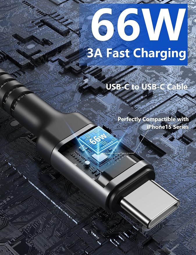 Extra Long USB C to C Cable 15FT, 100W USB C Cable Fast Charging, Upgraded Extra Durable Braided USB C Cord for iPhone 17 16 15 Pro Max, MacBook Pro, Samsung Galaxy S10 S9 Plus, LG and More-2Pack