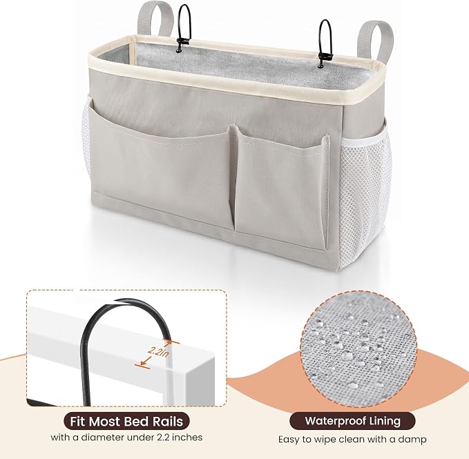 Bedside Caddy for Dorm Bed, Bedside Storage Bag Hanging Organizer | Metal Frame - Image 4