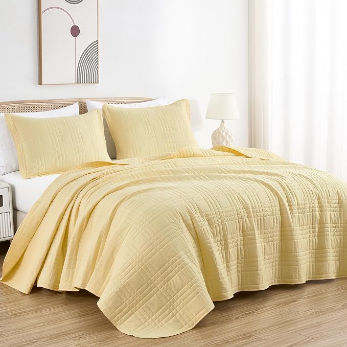Chezmoi Collection Kingston King Size Bedspread Set, 3-Piece Pastel Yellow by ChezmoiCollection