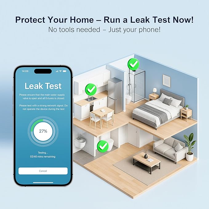 Frizzlife LP365 Smart Water Monitor and Automatic Shutoff - 0.01GPM Ultrasonic Micro Leak Detection, APP Wi-Fi Remote Control, Real-Time Flow/Temp Monitoring, 24/7 Water Usage Reports, 3/4" and 1"