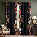 jinchan Black Floral Blackout Curtains 96 Inch Vintage Grommet 2 Panels | Room by JINCHAN