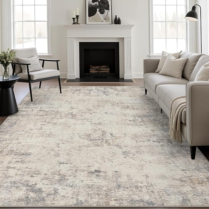 8x10 Area Rug Living Room: Modern Washable Soft Carpet Brown Beige | by FXRHLP