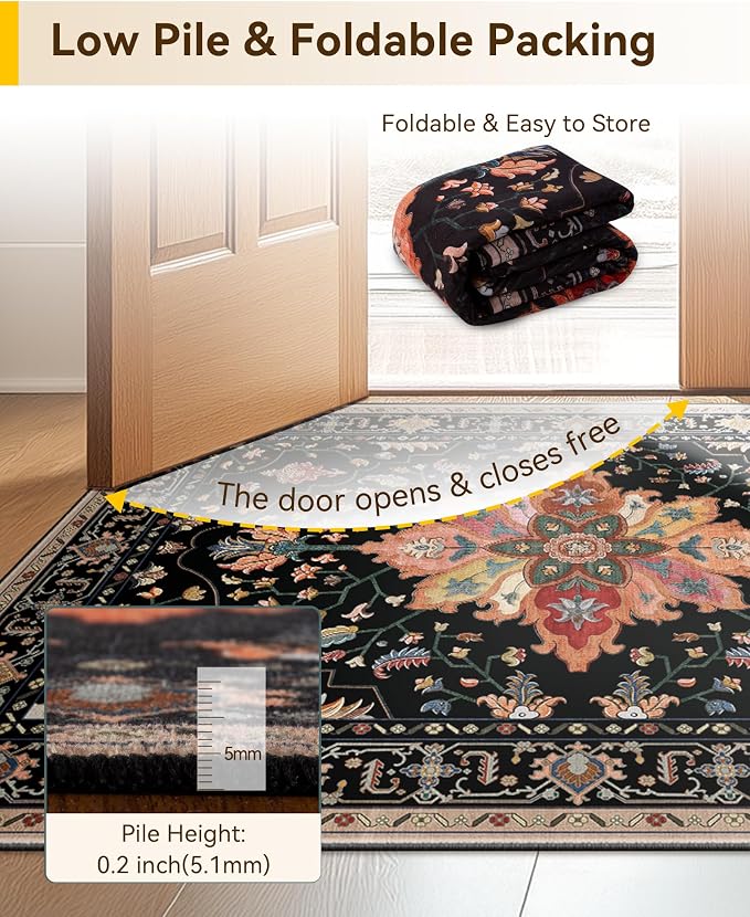 RELEANY Washable Area Rug, Water Repellent, Pet Friendly, Vintage Floral Boho - Image 7