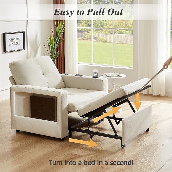 WEUP 42.5" Sleeper Chair Bed, 3-in-1 Convertible Reclining Sofa Chair - Image 6
