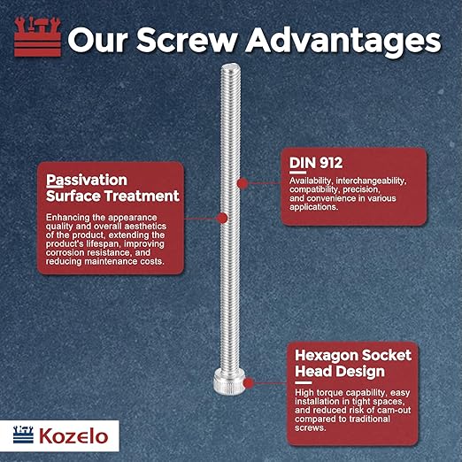 Kozelo 10pcs Socket Head Cap Screws - [M5-0.8 x 90mm] 304 Stainless Steel Allen Socket Drive for Electrical Motor 3D Printing Fan Engine Replacement Use, Silver