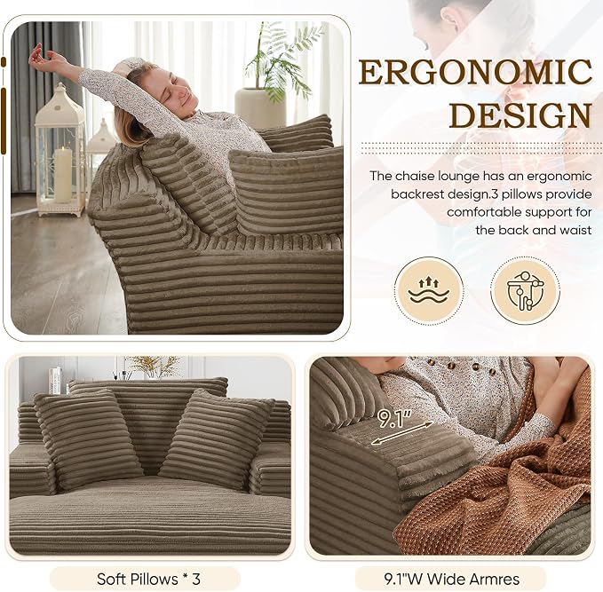 Oversized Chaise Lounge Chair Indoor, Comfy Fluffy Cloud Couch, Modern Deep - Image 3