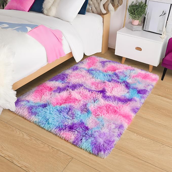 Soft Rainbow Rug for Girls Room, Cute Fluffy Girls Bedroom Rugs, 2x3 Feet - Image 2