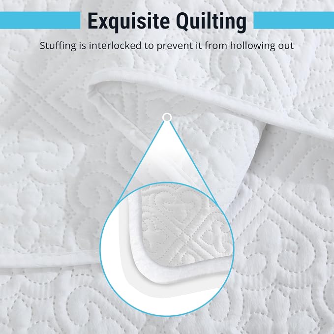HLC.ME Lorenzo - White Quilt Queen Size Bedding Set, Soft Lightweight Comforter - Image 4