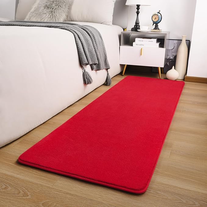 Modern Soft Hallway Runner Rug, 2x6 Feet Red Washable Runner Rugs | Fluffy - Image 9
