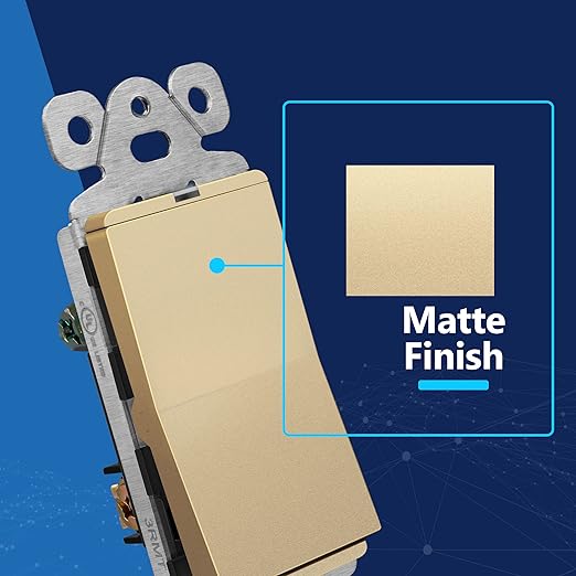 LIDER Minimalist Design Matte Finish Lighted Decorator Switch, Frameless Paddle Light Switch with Locator Light, Grounding Screw, 3-Way or Single Pole, 15A 120V, UL Listed, LS15-3W-GD, Gold