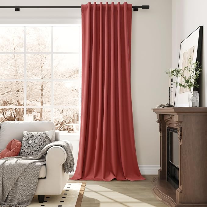Red Linen 100% Blackout Curtains 108 Inches Long - Image 4