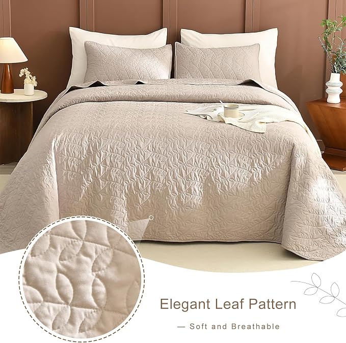Lady Ann Oversized King Bedspreads 120x120, Extra Large 3 Pieces Leaves Print - Image 9