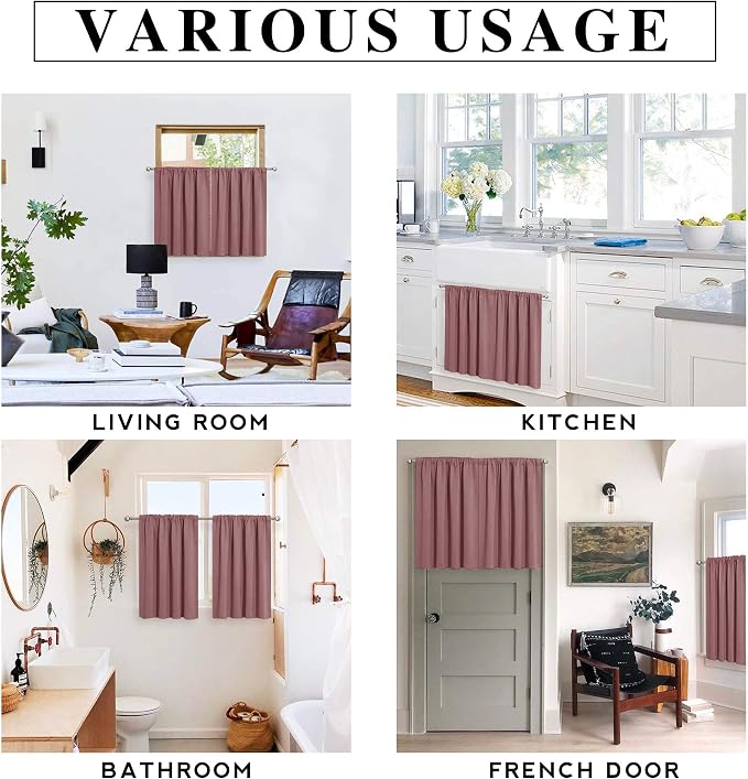 RYB HOME Half Curtain Tiers 36 inch Length, Rod Pocket | Short Blackout Curtains - Image 8