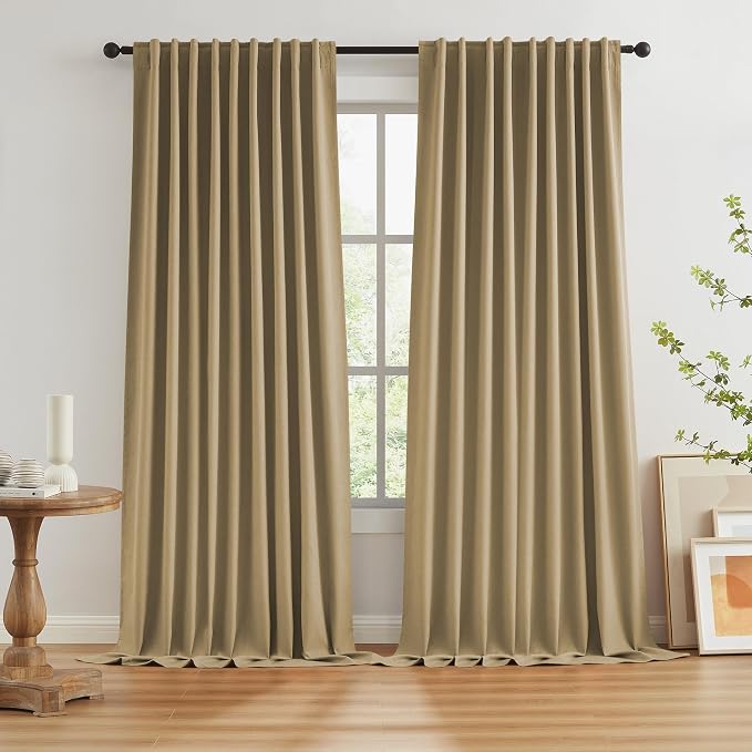 Burlap Color Camel Linen Full Blackout Curtains by KEQIAOSUOCAI