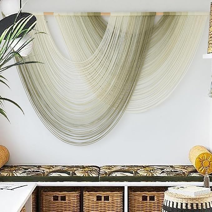 Macrame Wall Hanging Boho Tapestry Dip Dyed Ombre Moss Green 57"W*39"L | - Image 3