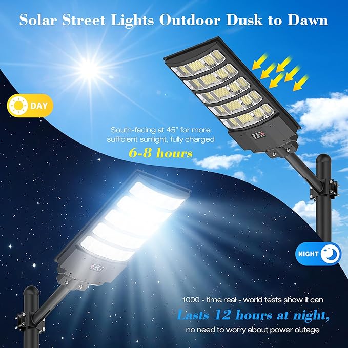 OKPRO Solar Street Lights Outdoor,10000W Solar Lights Outdoor Waterproof with Motion Sensor, IP66 Solar Flood Lights for Yard, Pathway, Parking Lot - 350° Wide Angle & Remote Control Included (2 PACK)