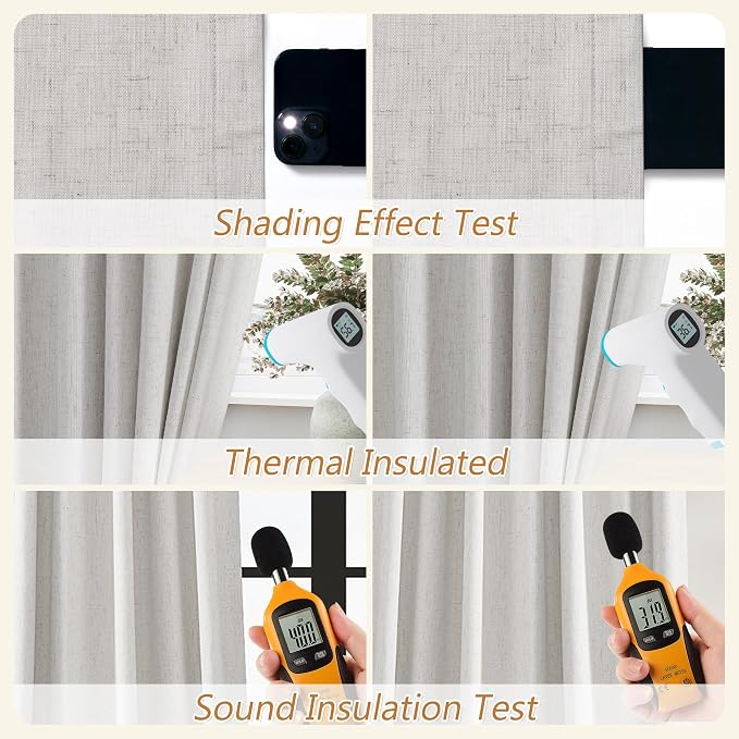 Extra Long 100% Natural Blackout Curtains 144 Inch Length 2 Panels Set Back Tab - Image 5