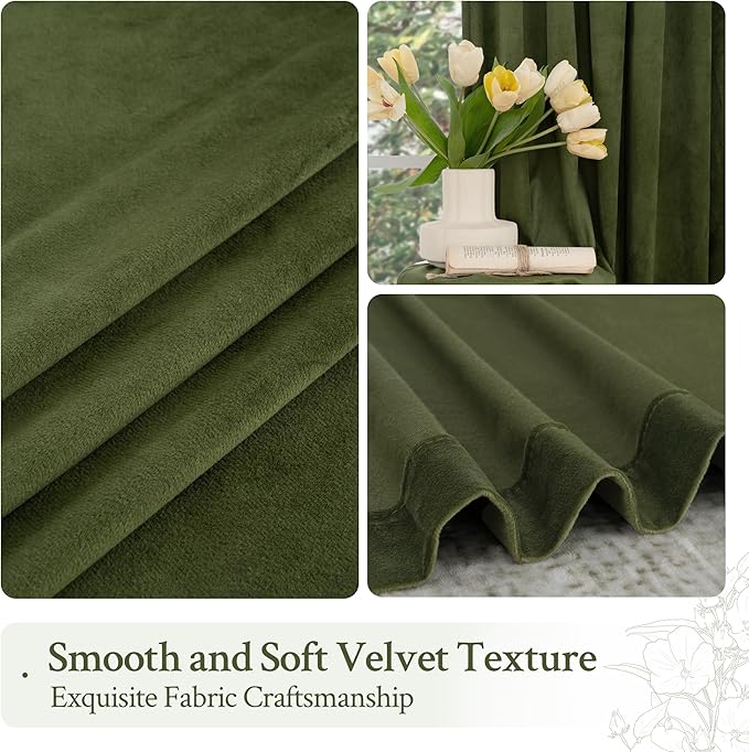 LAMIT Sage Green Velvet Curtains 96 Inches Long for Living Room, Luxury Thermal Insulated Room Darkeing Panels Back Tab and Rod Pocket Privacy Protected Drapes for Bedroom, 2 Panels, 52 x 96 Inch