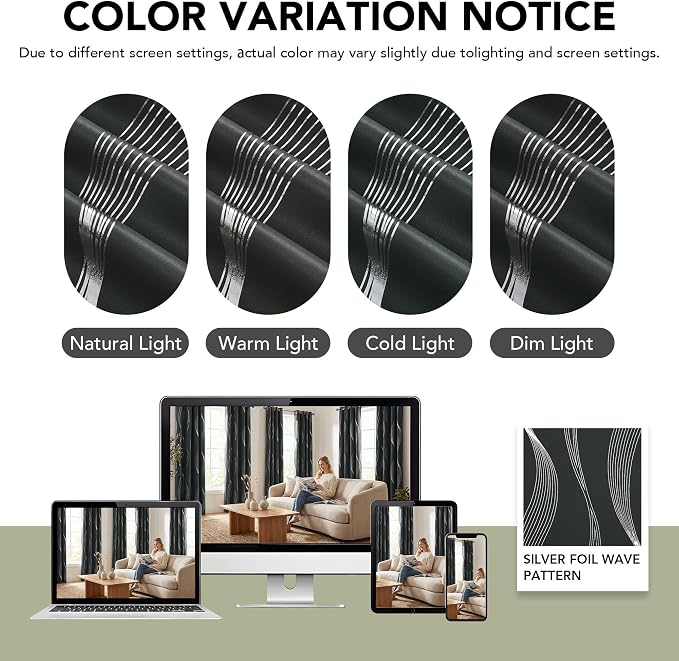 Deconovo Curtains for Living Room, Pattern Blackout Curtains 72 Inches Long | - Image 8