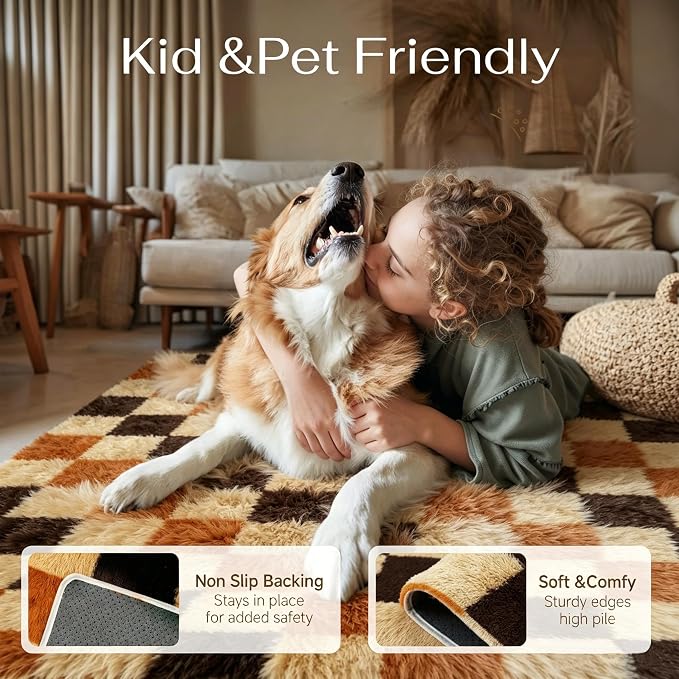 Soft Shag Rug 9x12 Living Room High Pile Non-Slip Fluffy Carpet | Machine - Image 4
