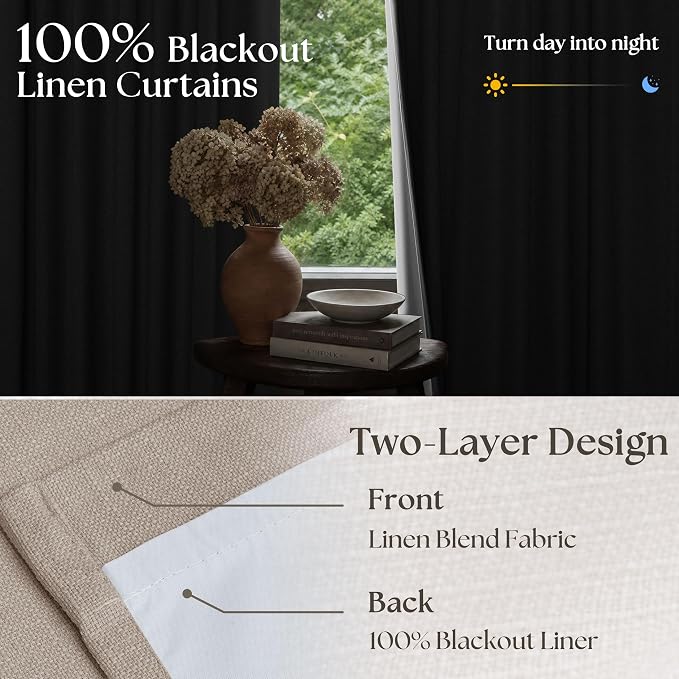60 Inch Extra Wide 100% Blackout 108 Inch Curtains 1 Panel, Burlywood Birch | - Image 3