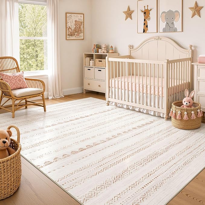 Nakagishi 7x10 Area Rug Living Room: Washable Boho Large Neutral Soft Farmhouse - Image 7
