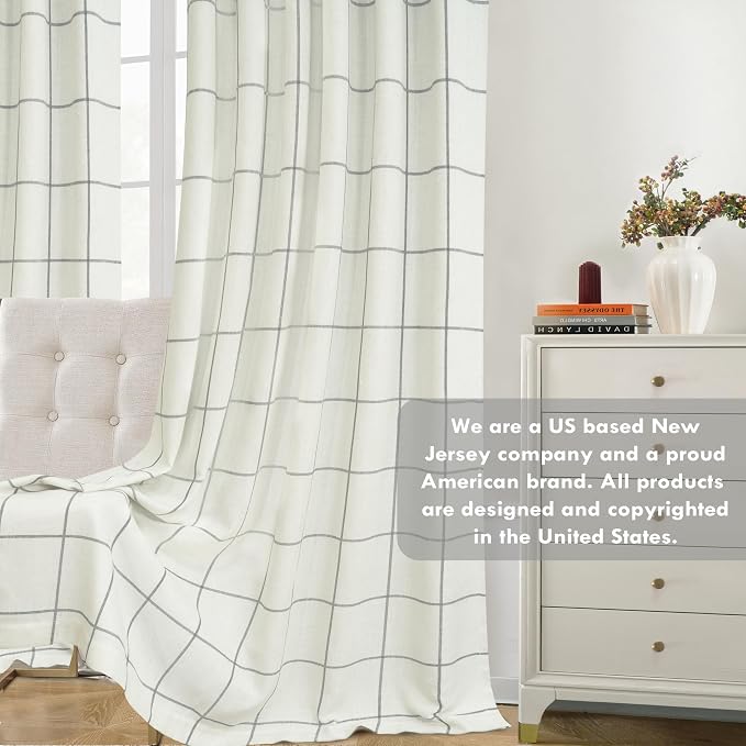 DriftAway 100% Blackout Plaid Linen Curtains 63 Inches Long 2 Panels Gray | - Image 8