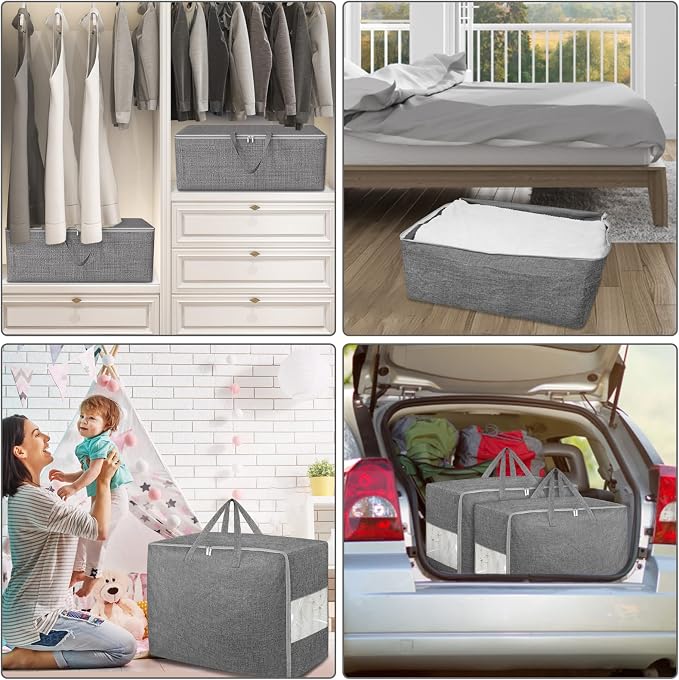 105L Extra Large Storage Bags, Comforter Blanket Storage Bags Grey 2Pack | - Image 6