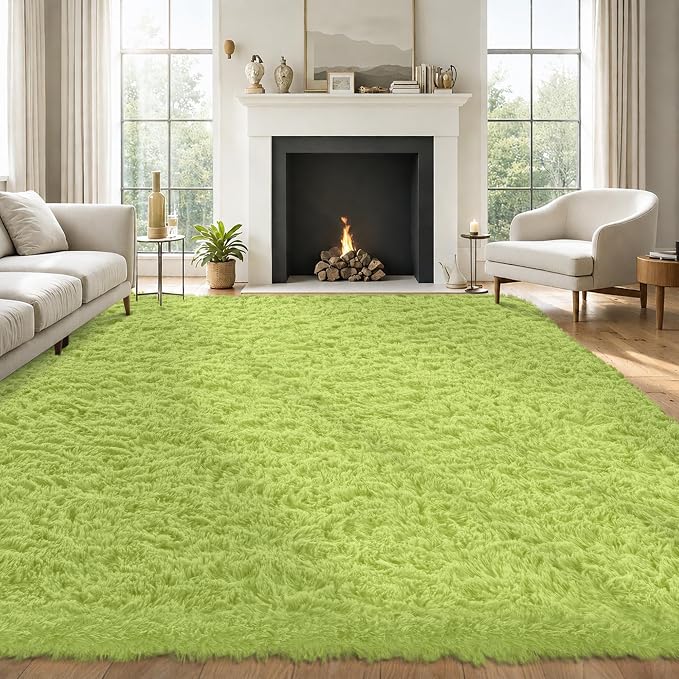 8x10 Area Rug for Living Room, Grass Green Fluffy Shag Non-Slip Bedroom Rugs | - Image 8