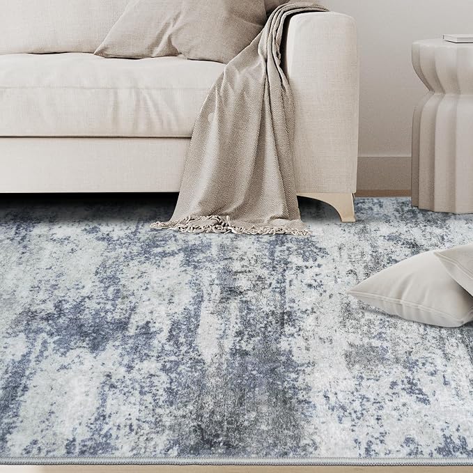 6x9 Area Rugs for Living Room Washable Bedroom Dining Room Blue Grey | Modern - Image 3