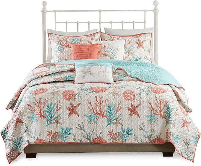 Madison Park Quilt Set Cottage Coastal Design, Starfish Print - Image 8