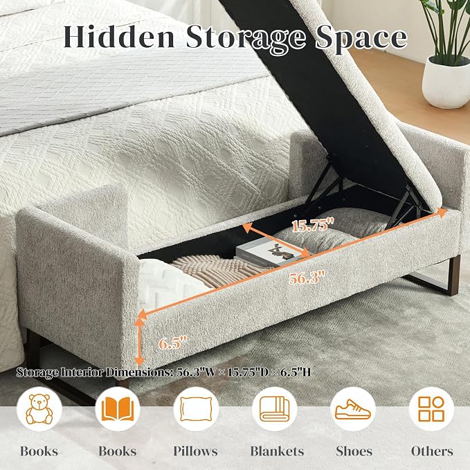Aoiy & Wifon 63.98" W Storage Ottoman Bench, End of Bed Bench, King Size - Image 3