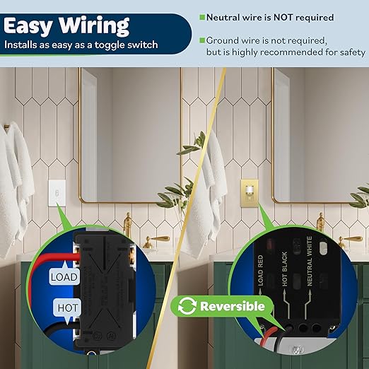 TOPGREENER Occupancy/Vacancy PIR Motion Sensor Light Switch, CDS Sensor with Learning Function, No Neutral Required, 200W Incandescent / 150W LED Load, UL Listed, Screwless Wall Plate, Gold