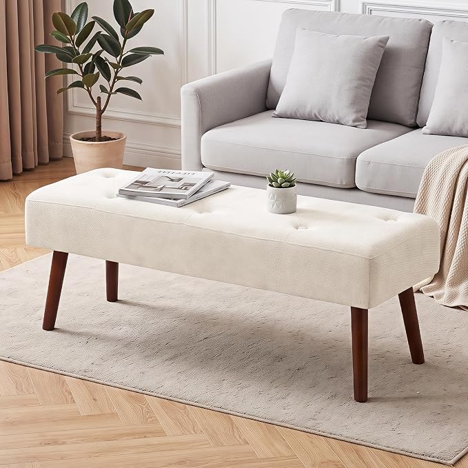 44 Inch Bedroom Bench, Modern Ottoman End of Bed Bench, Upholstered Chenille - Image 9