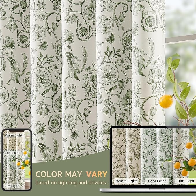 jinchan Green Floral Blackout Curtains 63 Inch Farmhouse Back Tab 2 Panels | - Image 8