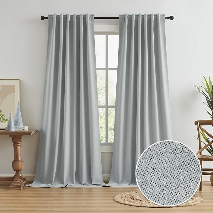 Full Blackout Curtains Light Grey 102 Inches Long 2 Panels Set, Extra Long Back by KEQIAOSUOCAI