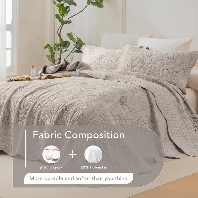 Lady Ann Oversized King Bedspread 120x120, Leaves Pattern Stitching Printed - Image 3