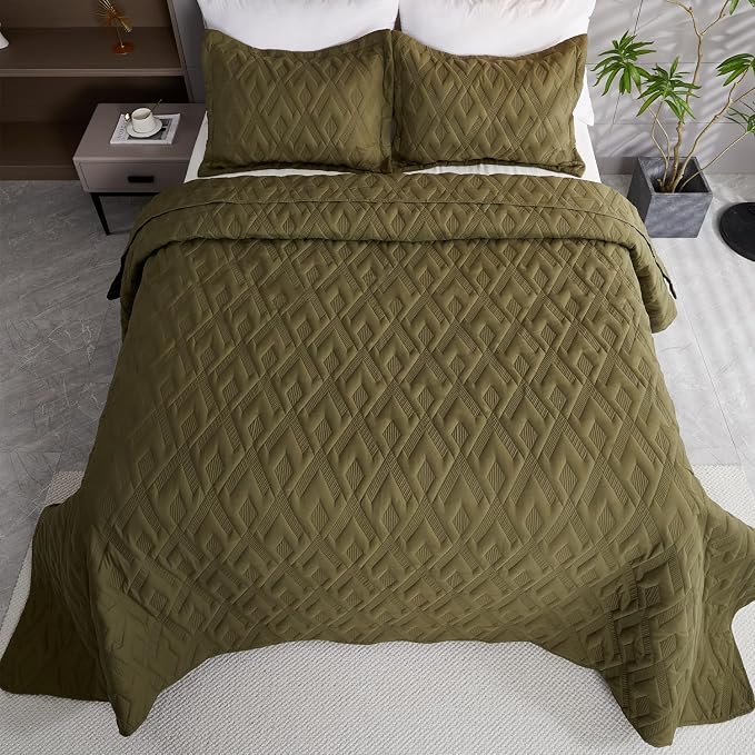 Cmfshape Diamond Embroidery Quilt Set, 3 Pieces Queen Quilt Bedding Set - Image 4