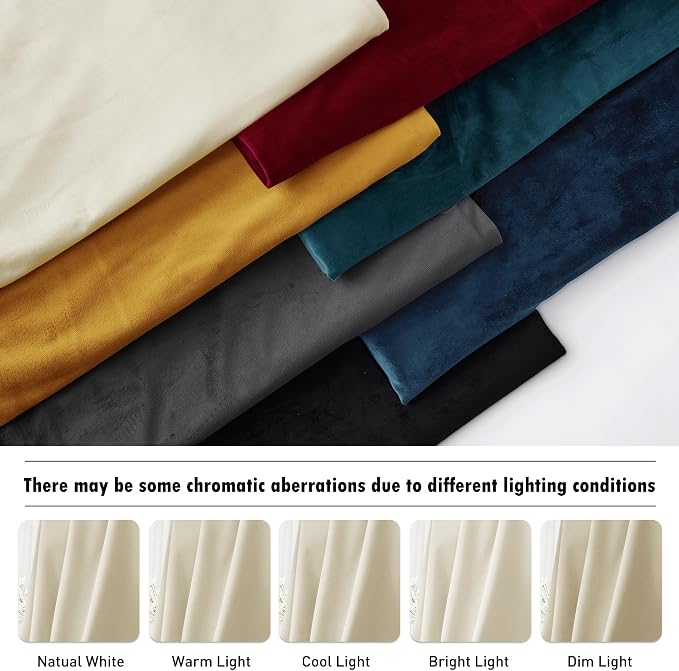 RYB HOME Beige Velvet Curtains 100 inches Long, Long Floor Length Drapes | Room - Image 7