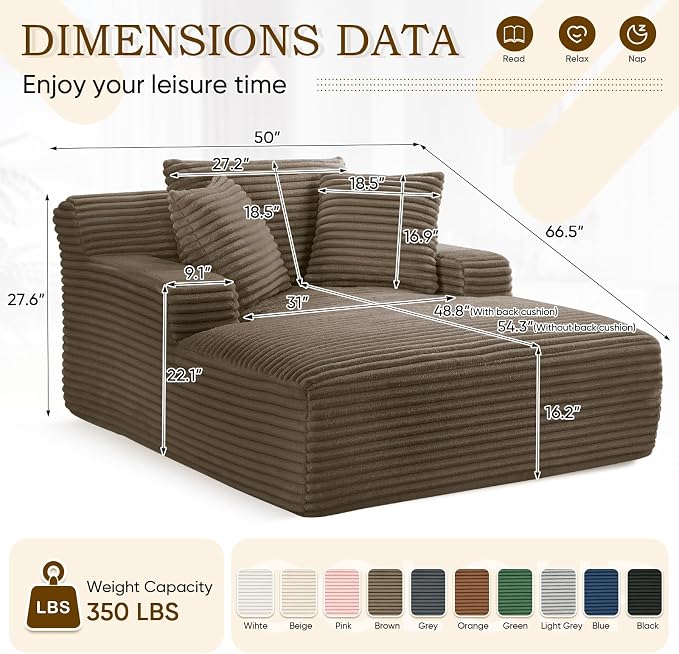 Oversized Chaise Lounge Chair Indoor, Comfy Fluffy Cloud Couch, Modern Deep - Image 2